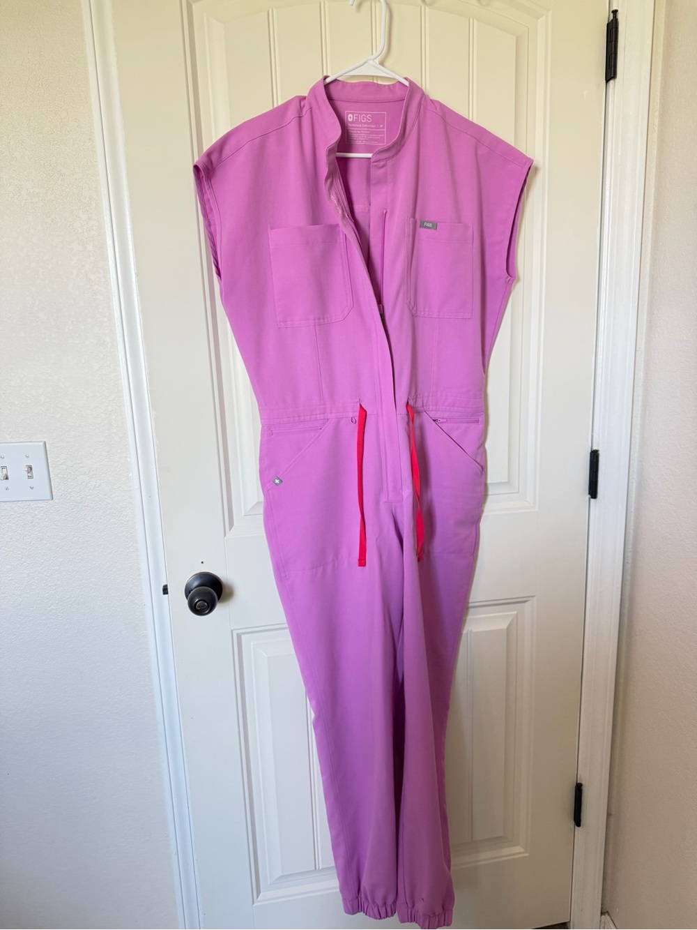 Figs Women's Fuchsia Utility Jumpsuit with Red Drawstrings